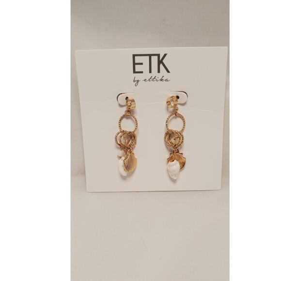 Ettika Fashion Jewelry Gold Dangle Pierced Earrings Shells Circles GTE1045 - Picture 1 of 3